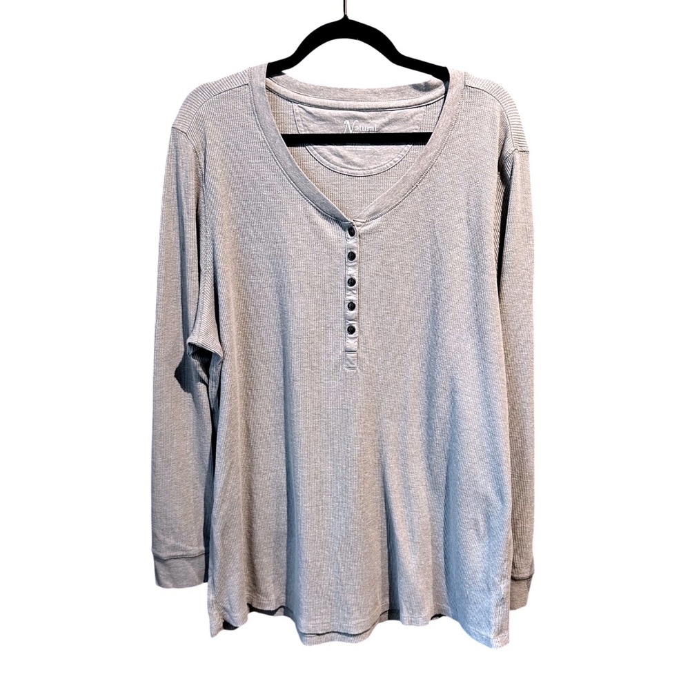Natural Reflections Gray Waffle Knit Henley Top Long Sleeve Women 2X Plus Size